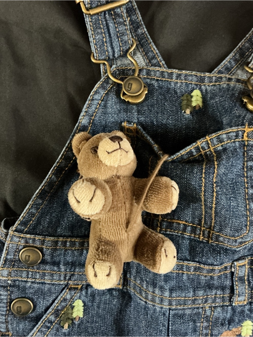 Children's Dark Blue Denim Short Overalls with Forest Embroidery - Picture 9 of 12